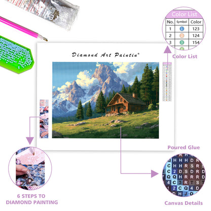 Mountain Cabin View - Diamond Painting
