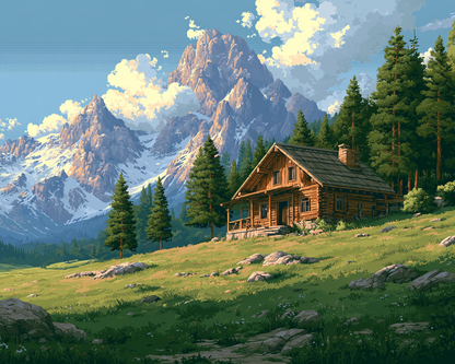 Mountain Cabin View - Diamond Painting