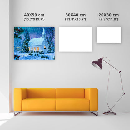 Snowy Church Lights - Diamond Painting