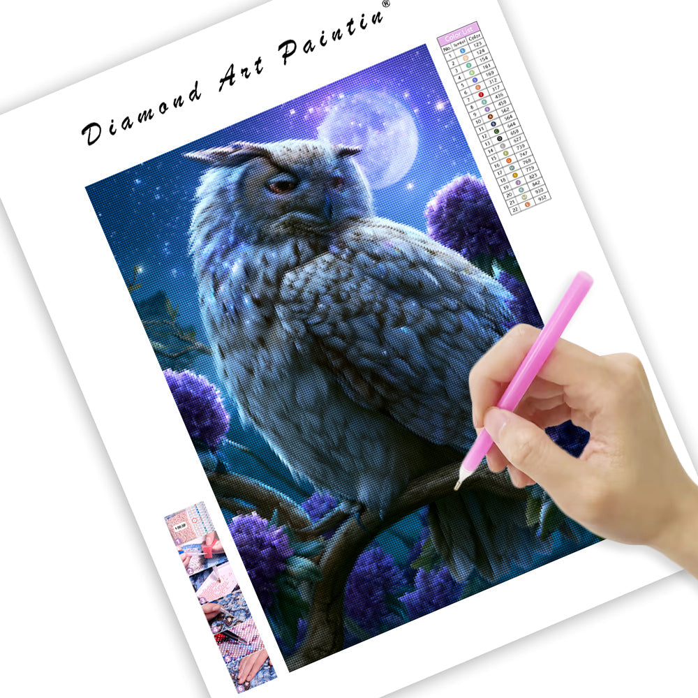 Starry Owl Branch - Diamond Painting
