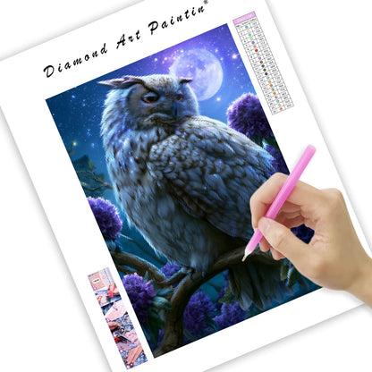 Starry Owl Branch - Diamond Painting