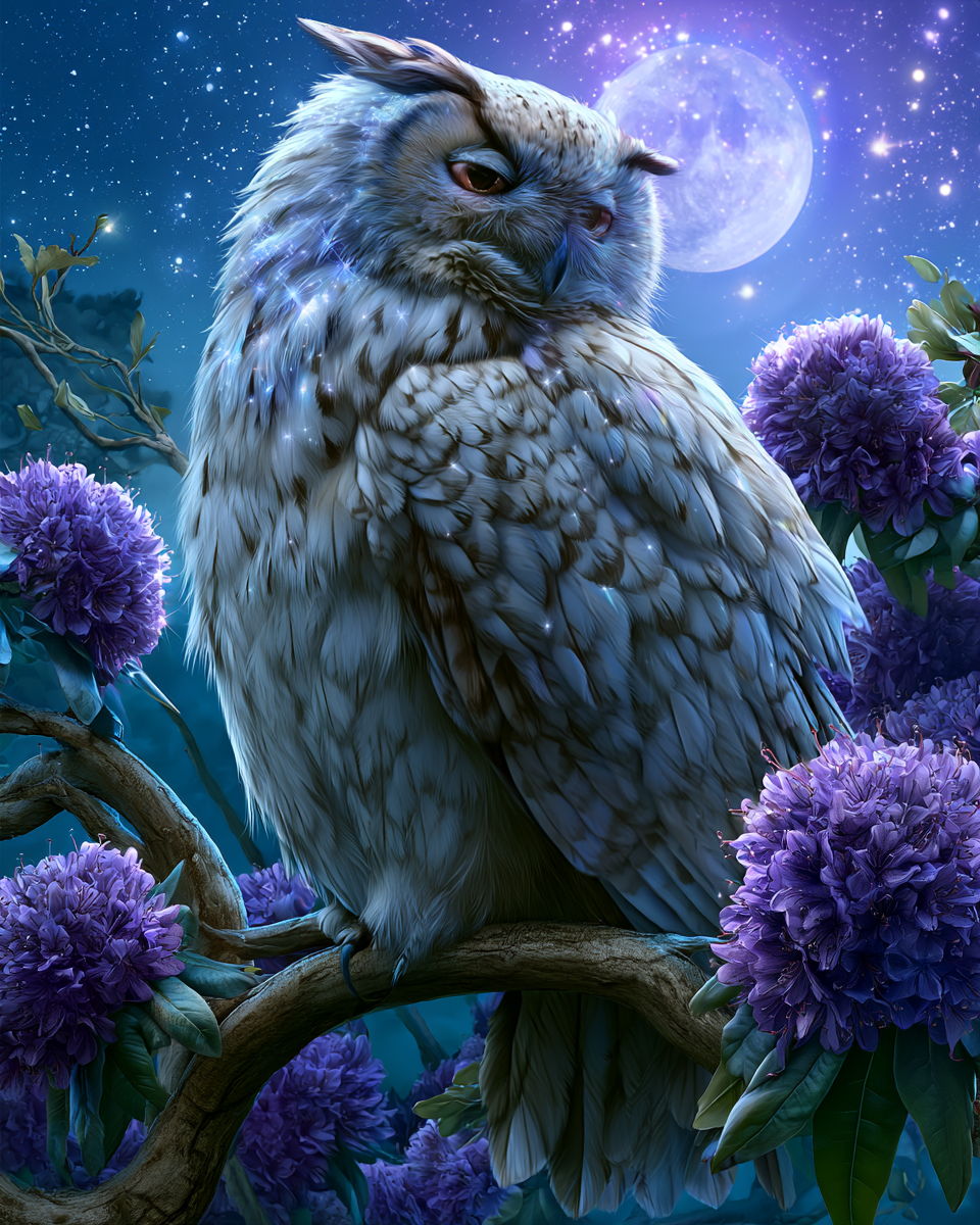 Starry Owl Branch - Diamond Painting