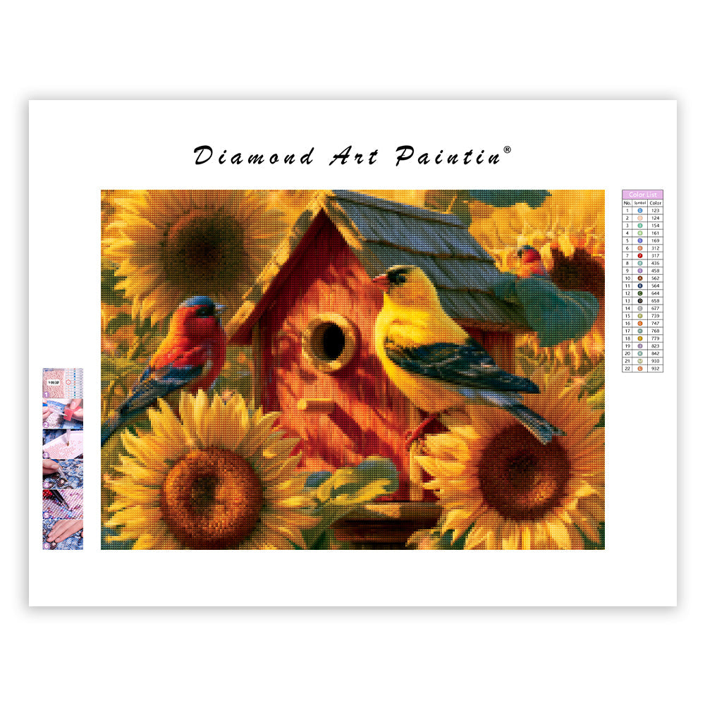 Sunflower Birdhouse - Diamond Painting