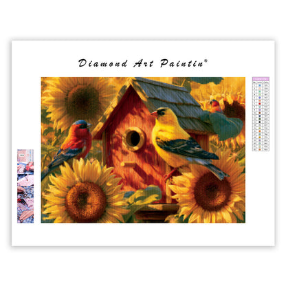 Sunflower Birdhouse - Diamond Painting