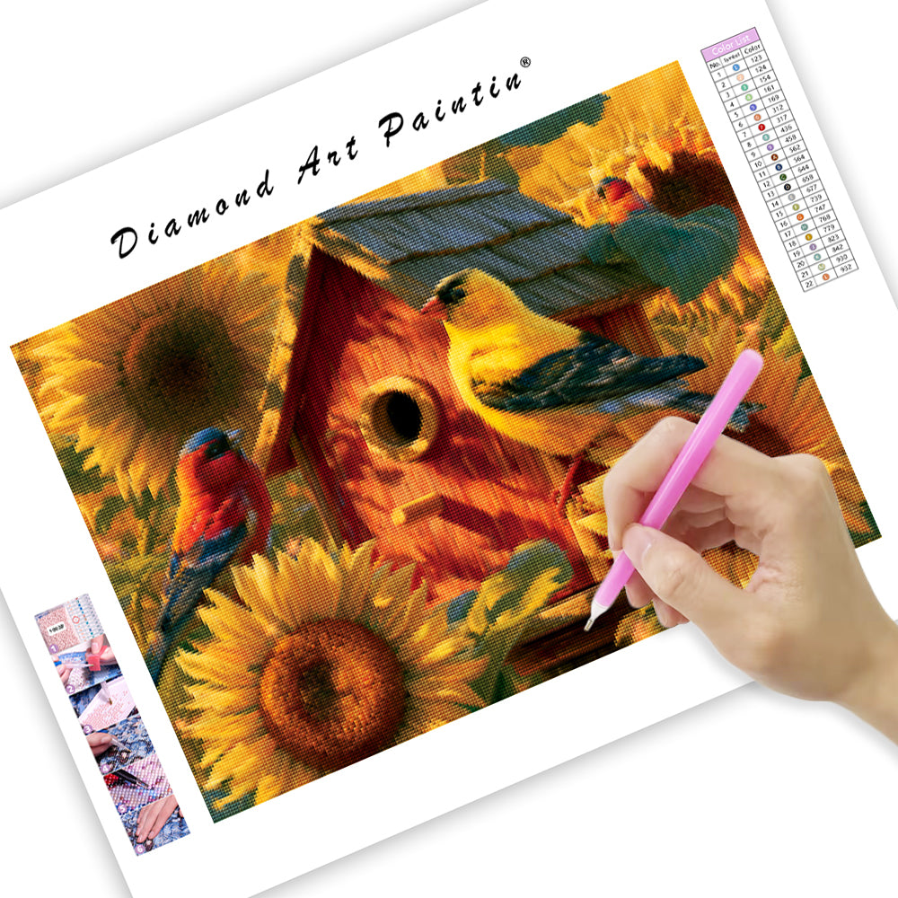 Sunflower Birdhouse - Diamond Painting
