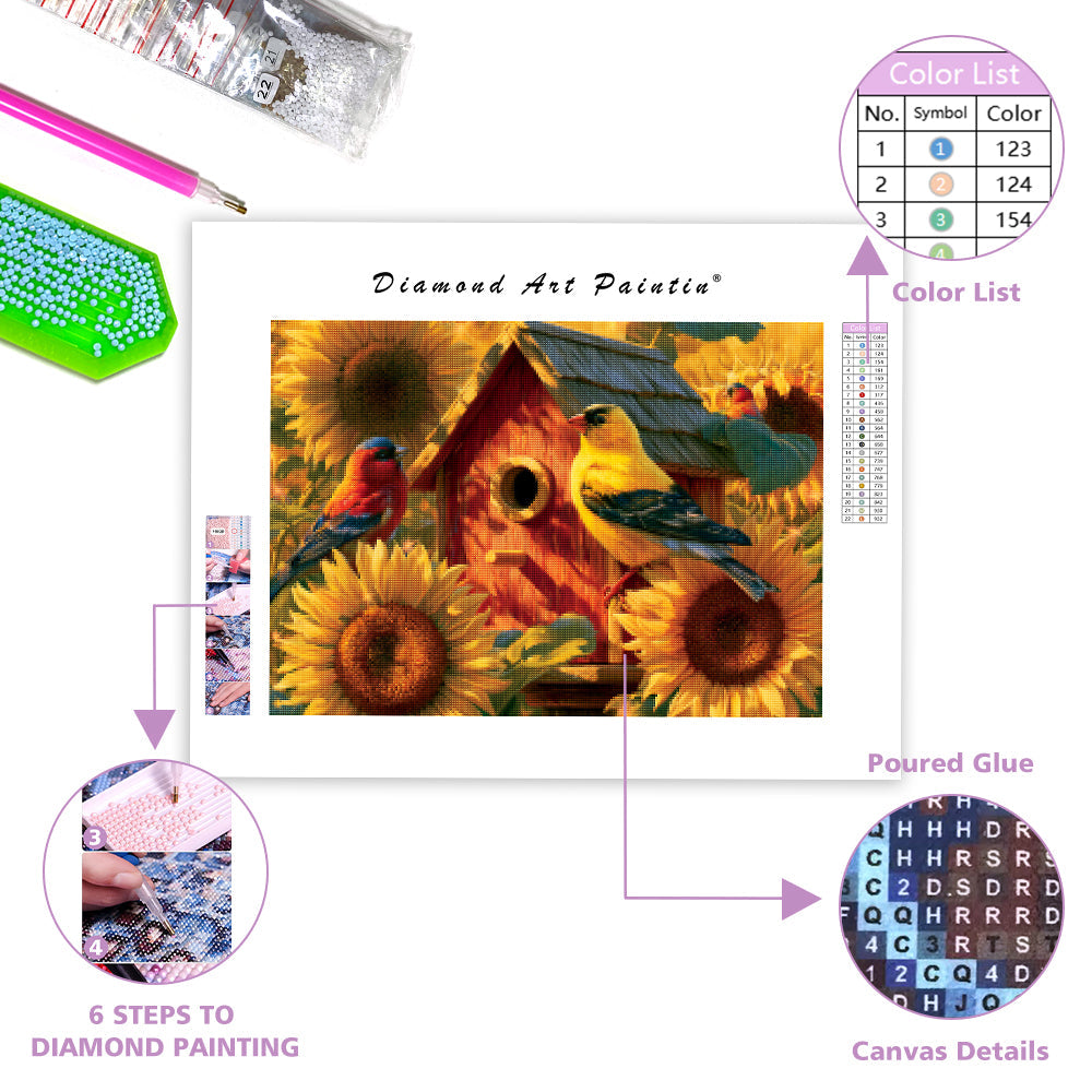 Sunflower Birdhouse - Diamond Painting