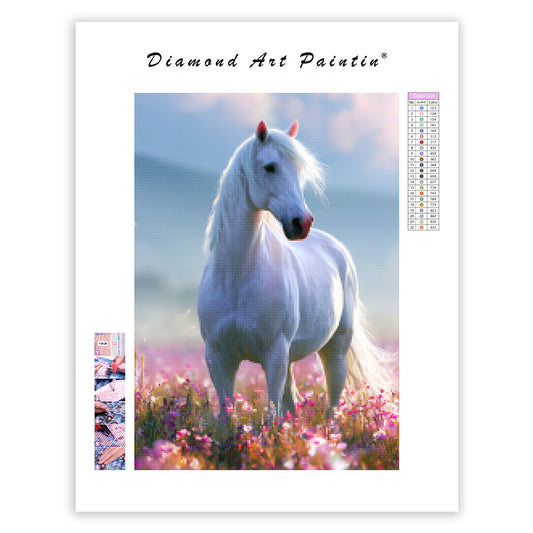 White Horse Bloom - Diamond Painting