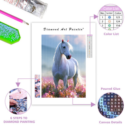 White Horse Bloom - Diamond Painting