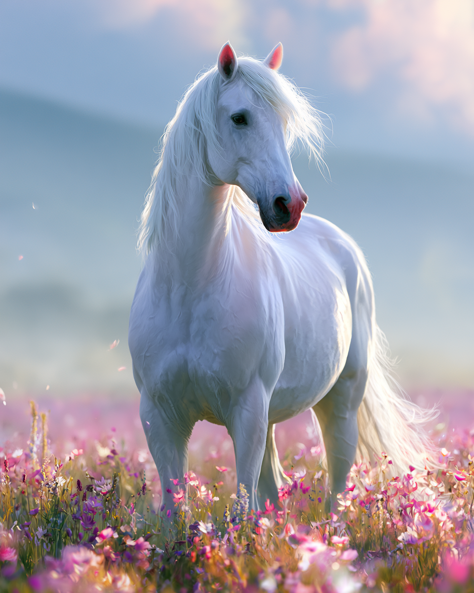White Horse Bloom - Diamond Painting
