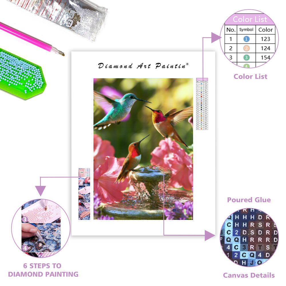 Hummingbird Fountain - Diamond Painting