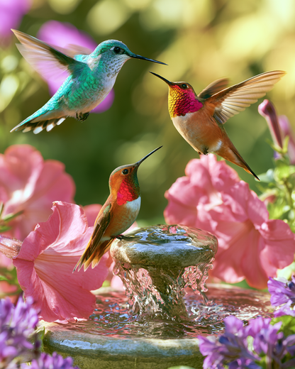 Hummingbird Fountain - Diamond Painting