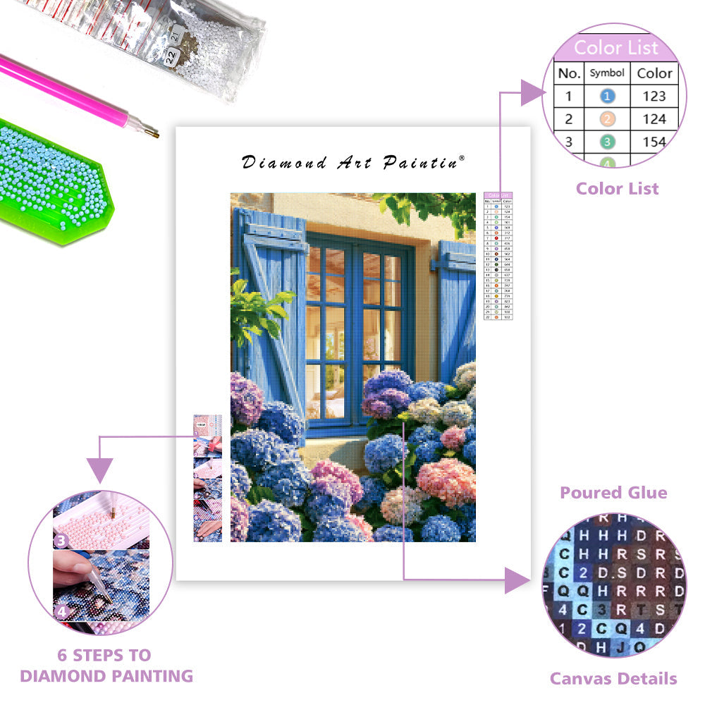 Hydrangea Window - Diamond Painting