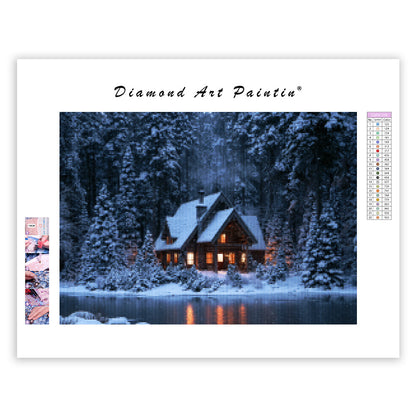 Snow night cabin - Diamond Painting