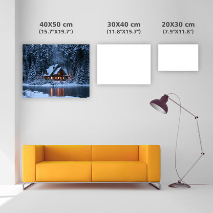 Snow night cabin - Diamond Painting