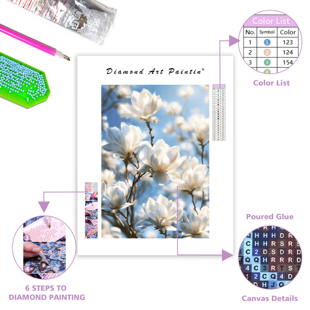 White Magnolia - Diamond Painting