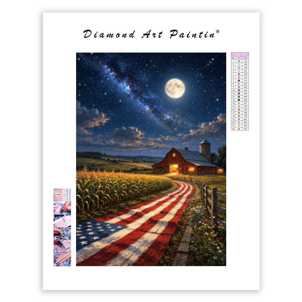 Country Road Under the Starry Sky - Diamond Painting