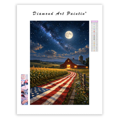 Country Road Under the Starry Sky - Diamond Painting