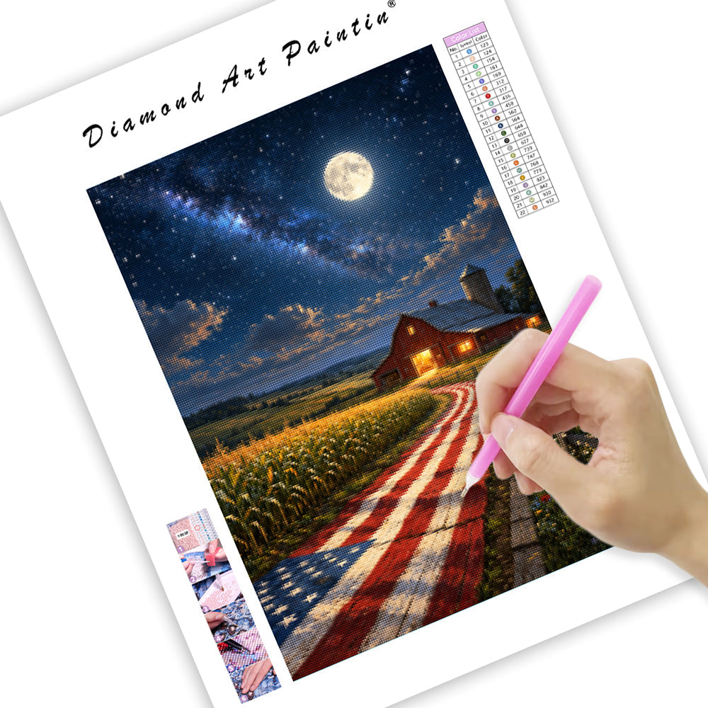 Country Road Under the Starry Sky - Diamond Painting