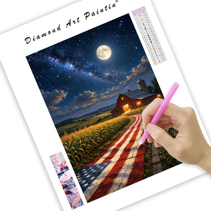 Country Road Under the Starry Sky - Diamond Painting
