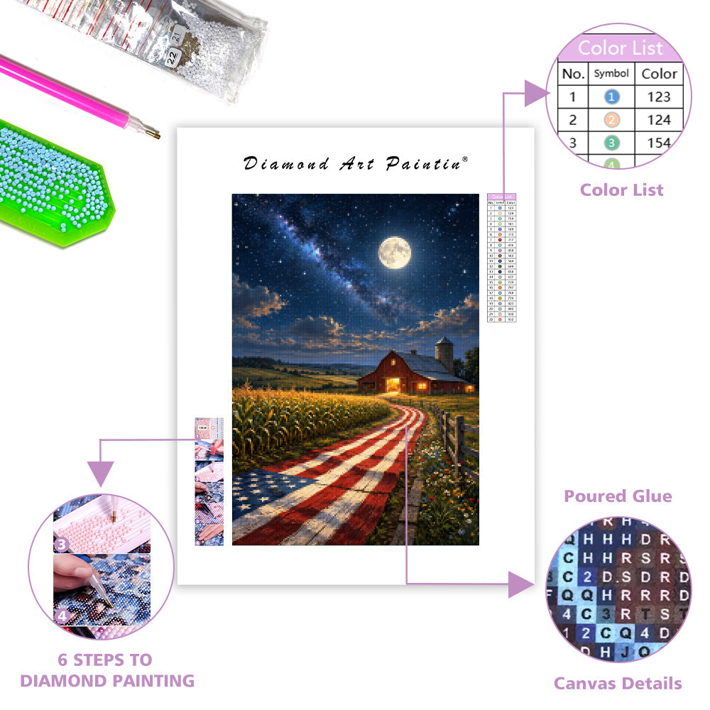 Country Road Under the Starry Sky - Diamond Painting