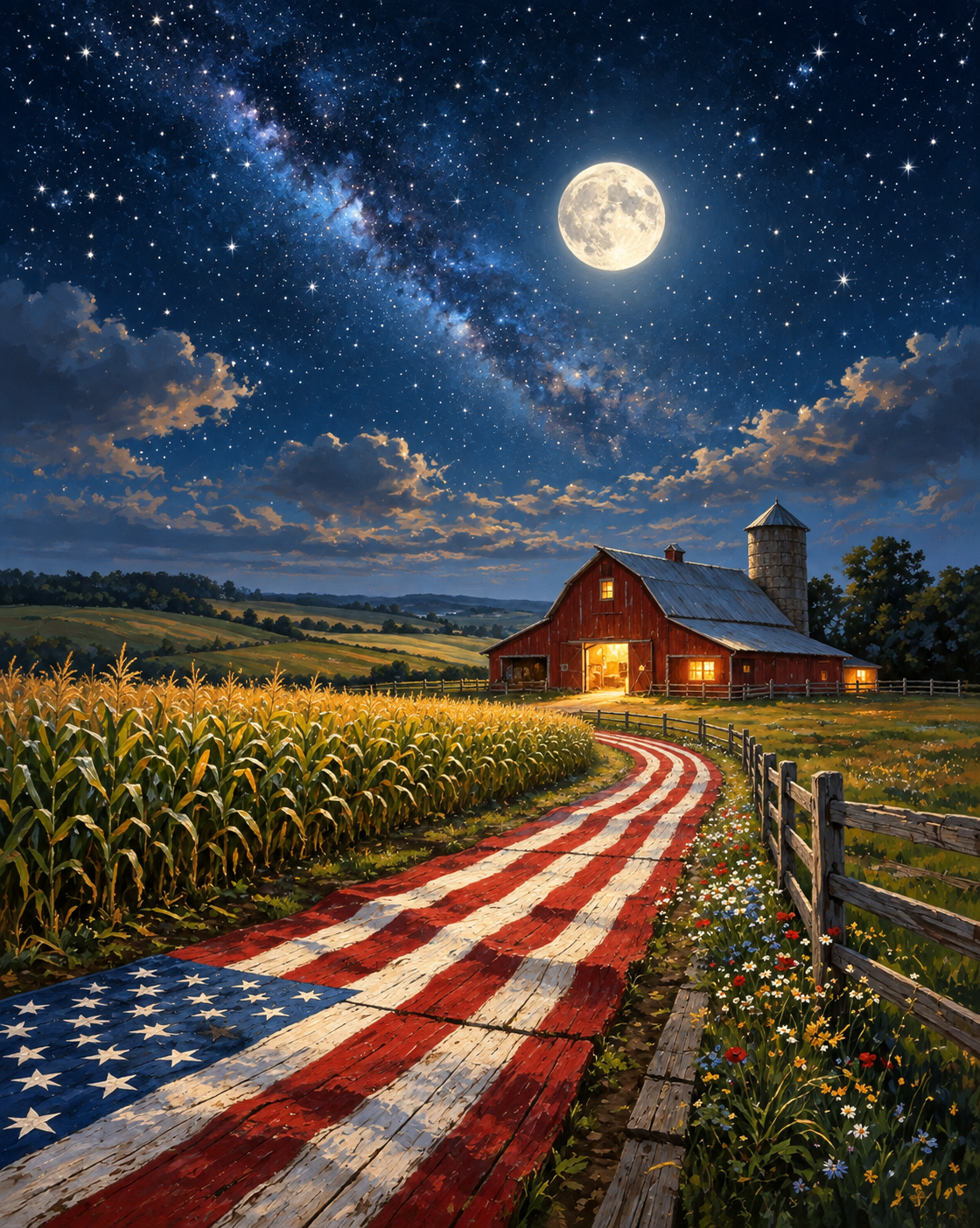 Country Road Under the Starry Sky - Diamond Painting