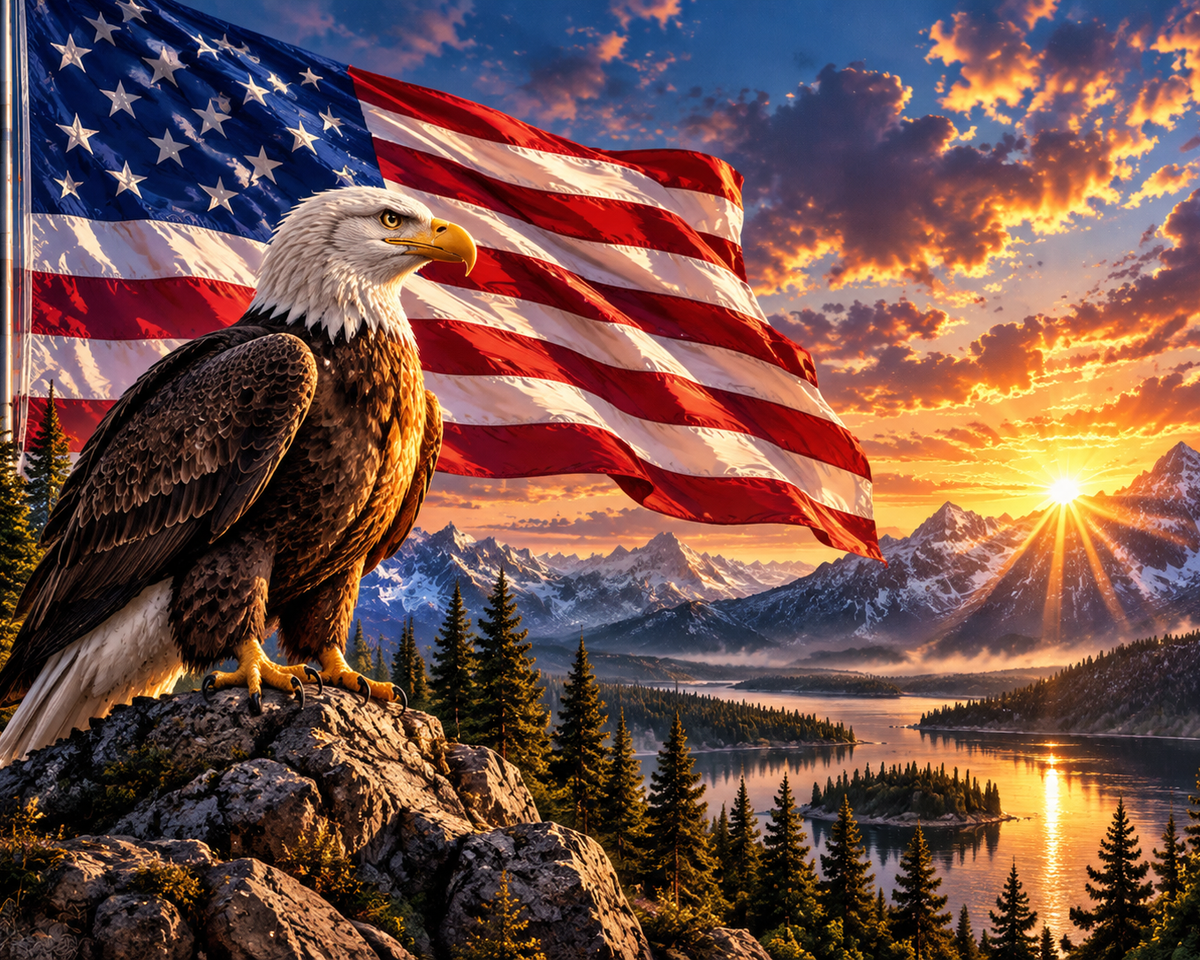 Eagle & National Flag - Diamond Painting