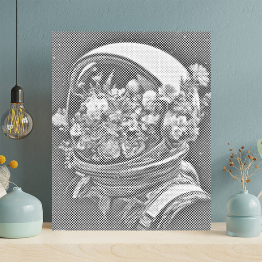 Flower-Filled Space Helmet - Dot Painting