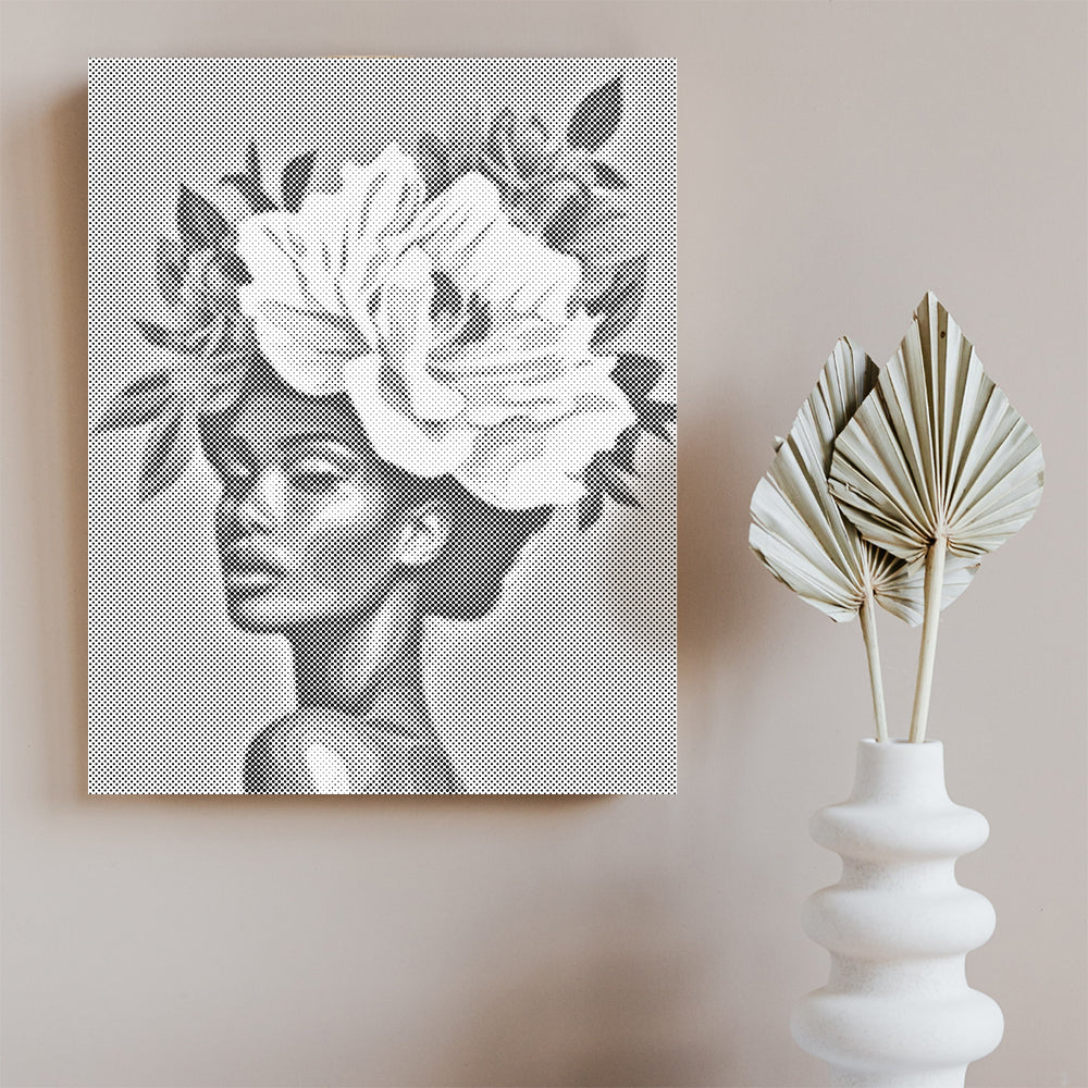 woman with flower hair - Dot Painting