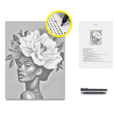 woman with flower hair - Dot Painting