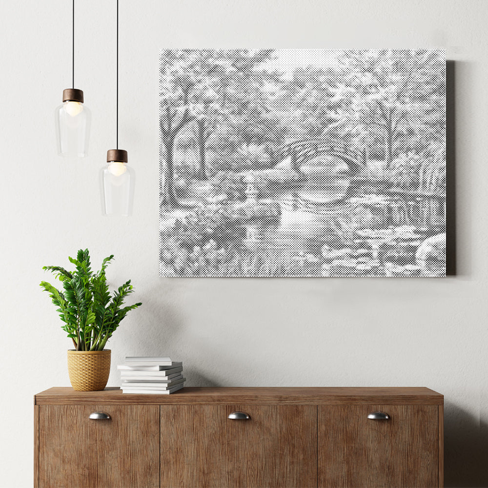 Cherry Tree Bridge River Flowers - Dot Painting