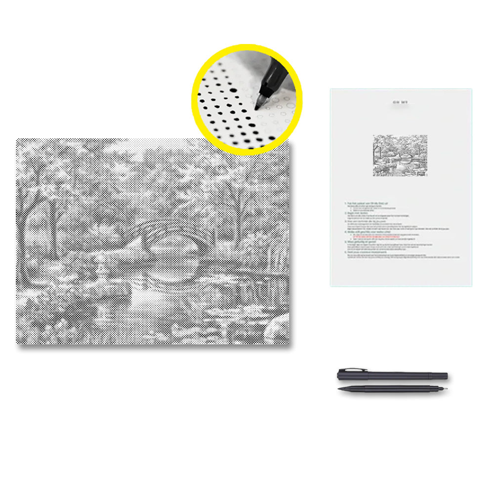 Cherry Tree Bridge River Flowers - Dot Painting