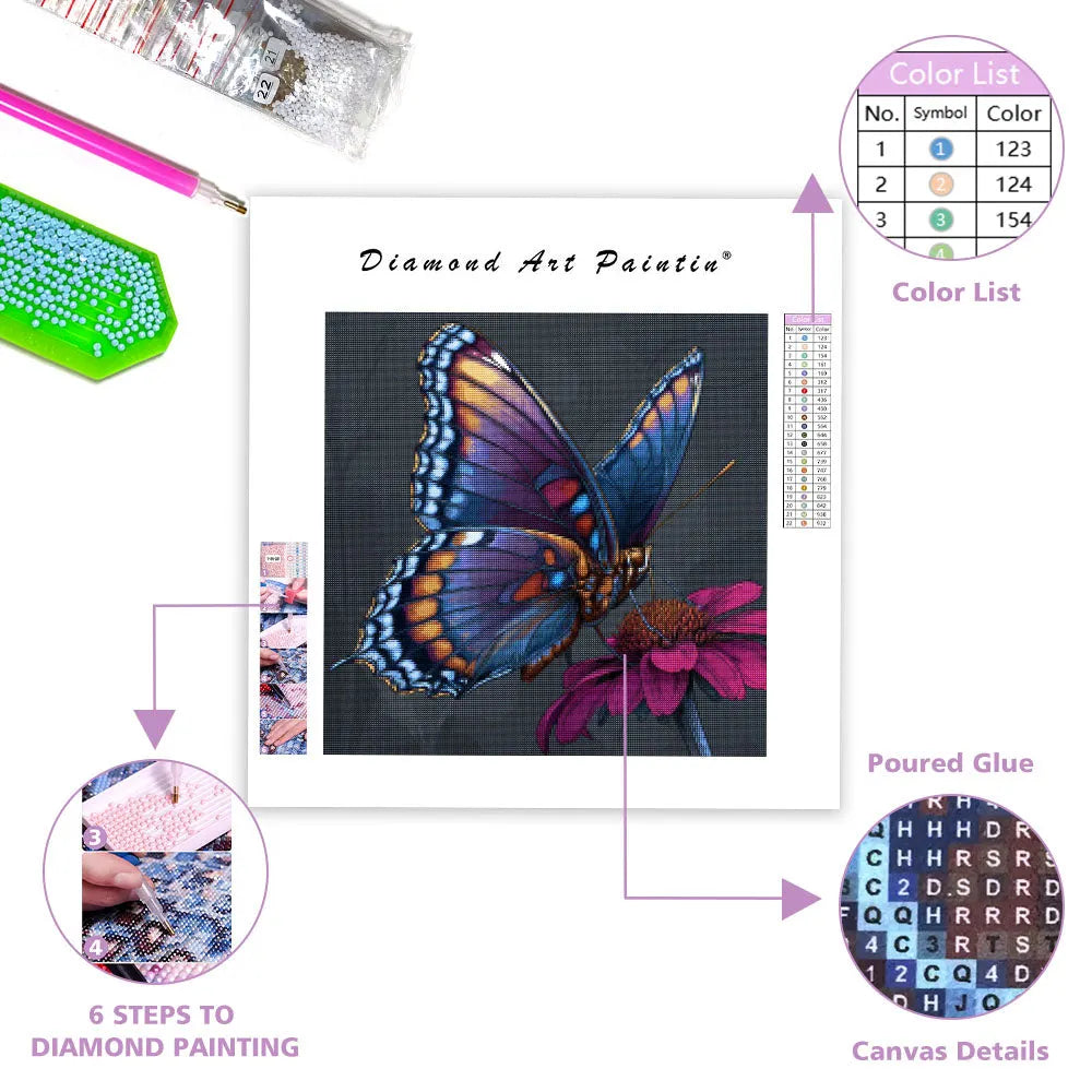 Colorful Butterfly and Flower - Diamond Painting