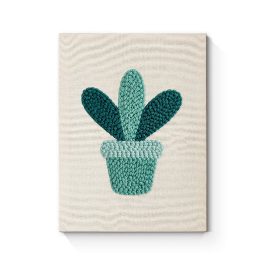 Blue Cactus in Pot - Punch Needle