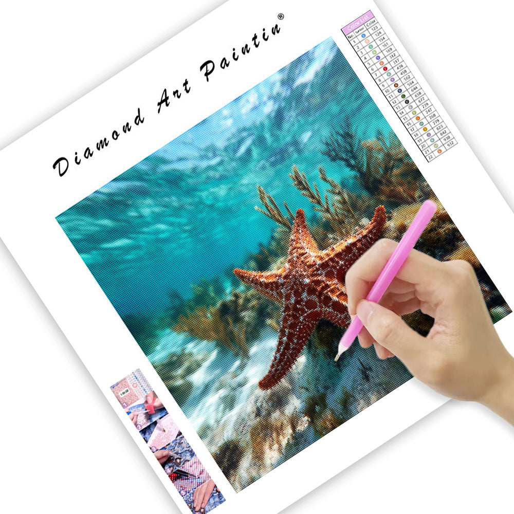 Orange Starfish on Reef - Diamond Painting