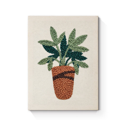 Lush Green Leaves in Pot - Punch Needle