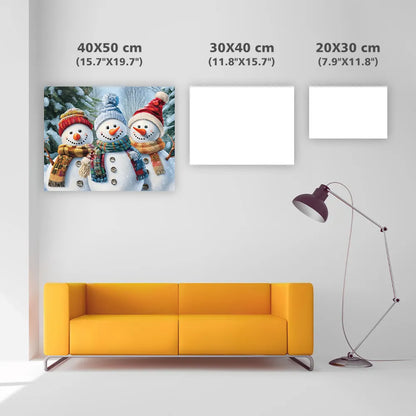 White Snow Three Snowmen - Diamond Painting