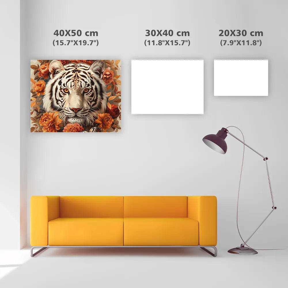 White Tiger with Orange Flowers - Diamond Painting