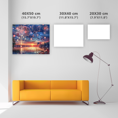 4th of July Fireworks Over Lake - Diamond Painting