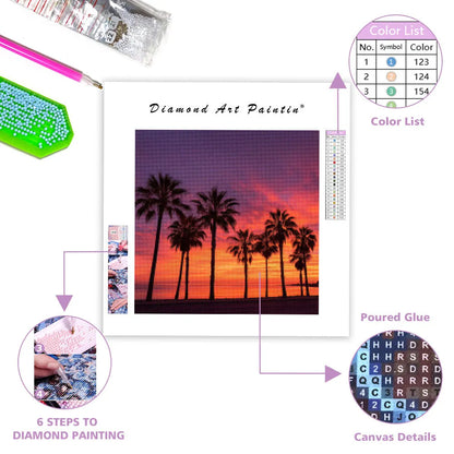 Palm Trees and Sunset - Diamond Painting