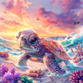 Rainbow Baby Turtle on the Beach - Diamond Painting