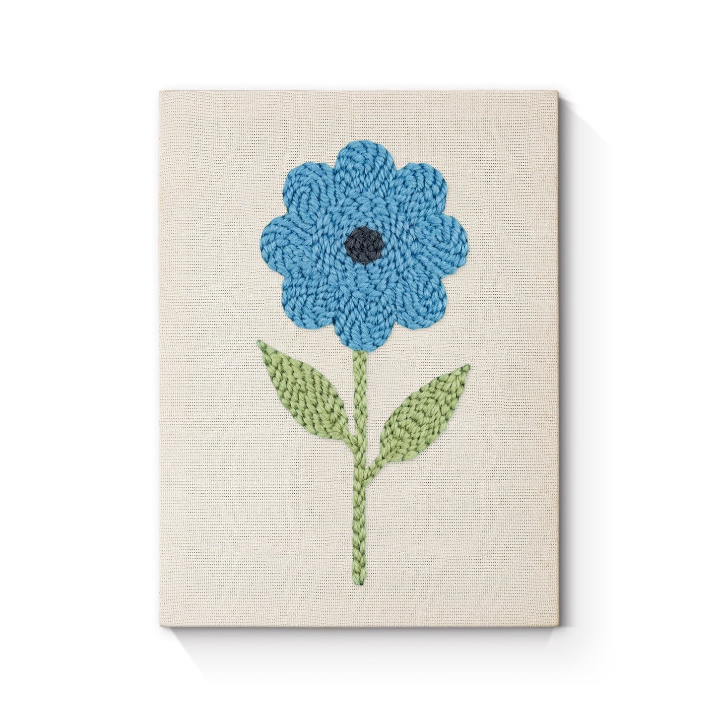 Blue Flower with Green Leaves - Punch Needle