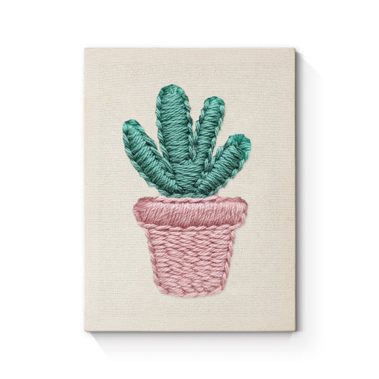Pink Pot with Green Cactus - Punch Needle