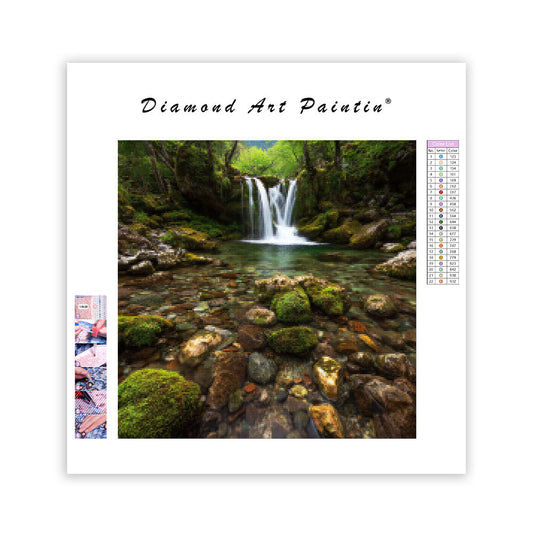 Clear Waterfall and Moss - Diamond Painting