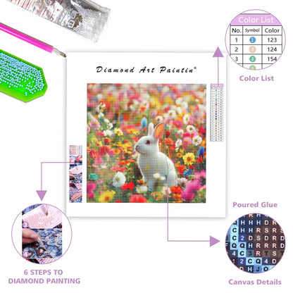 Bunny with Flowers - Diamond Painting