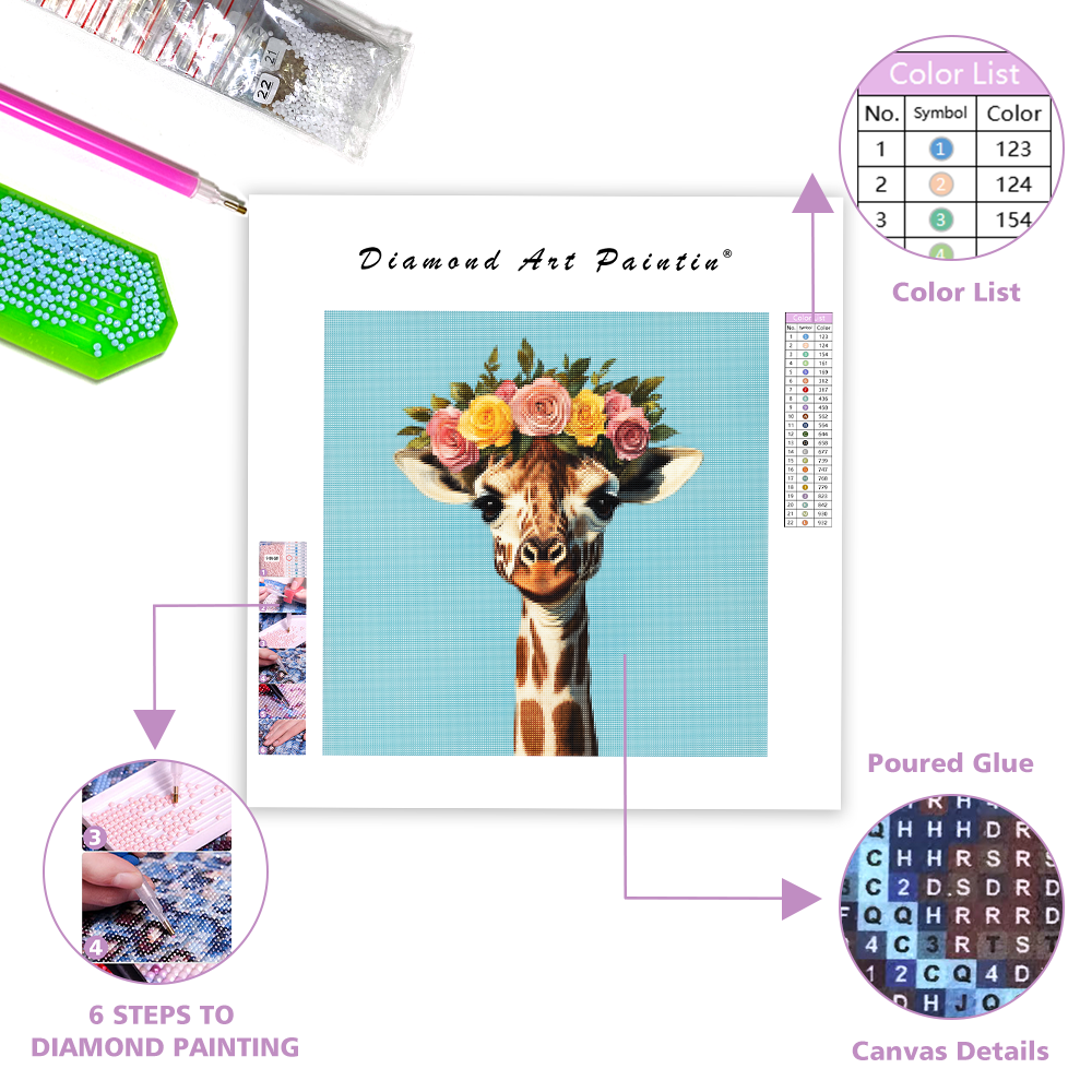 Floral Giraffe - Diamond Painting