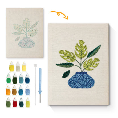Flower Arrangement in Blue Pot - Punch Needle