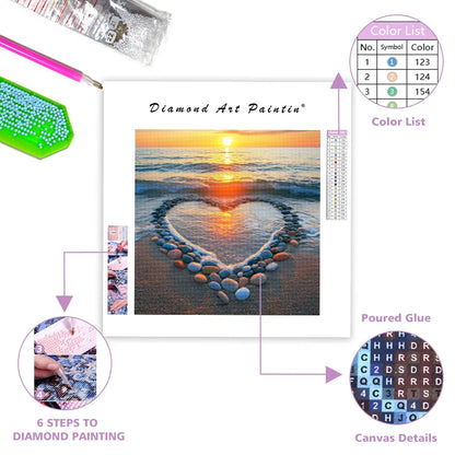 Heart-Shaped Beach Sunset - Diamond Painting
