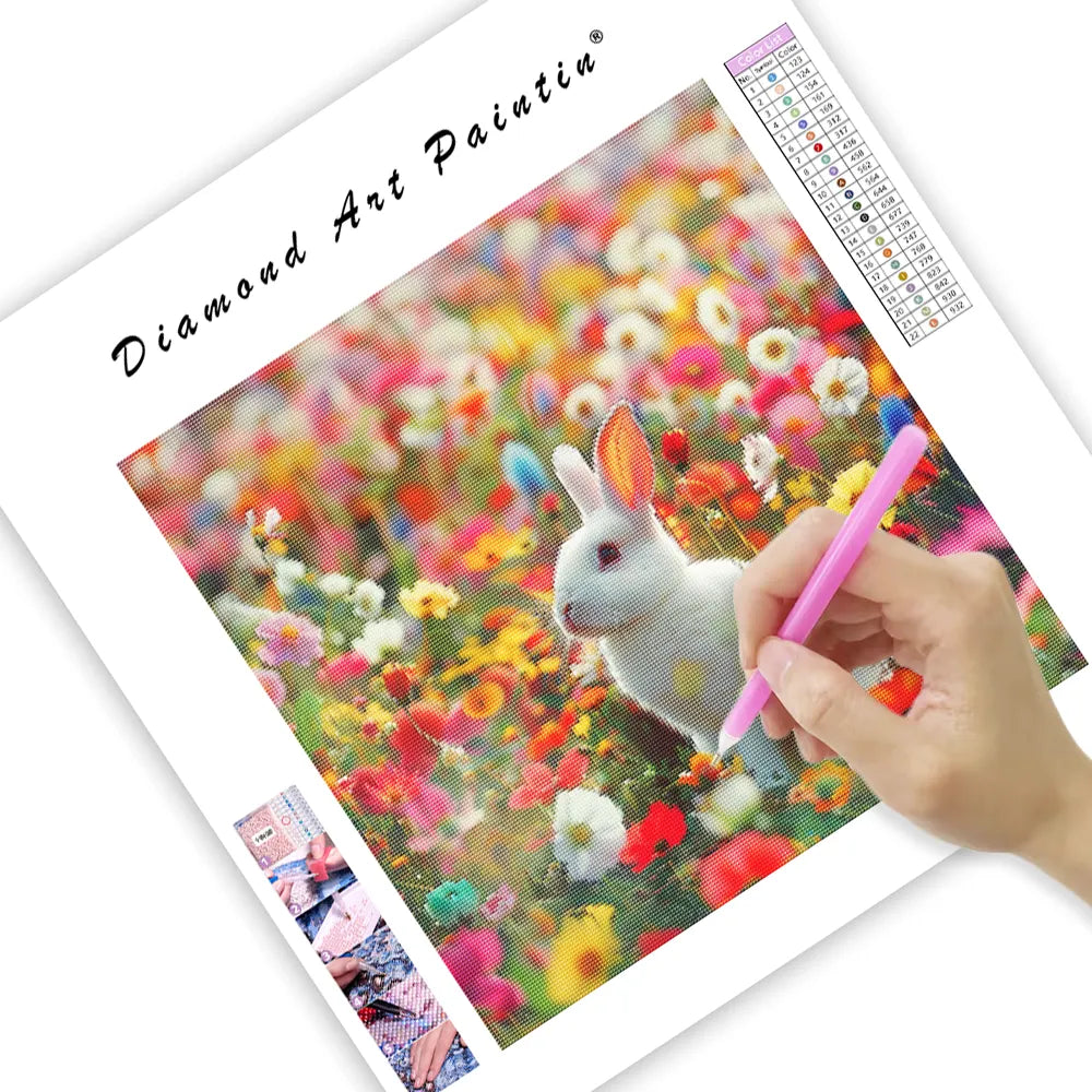 Bunny with Flowers - Diamond Painting