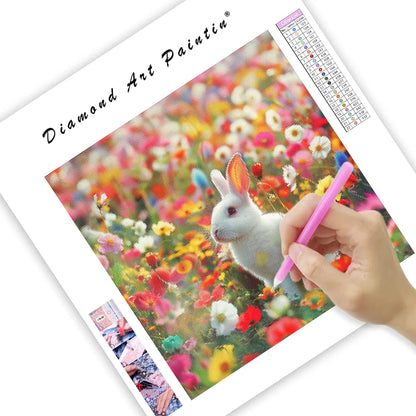 Bunny with Flowers - Diamond Painting