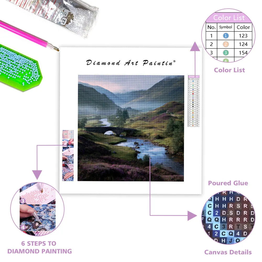 Misty Scottish Highland Valley - Diamond Painting
